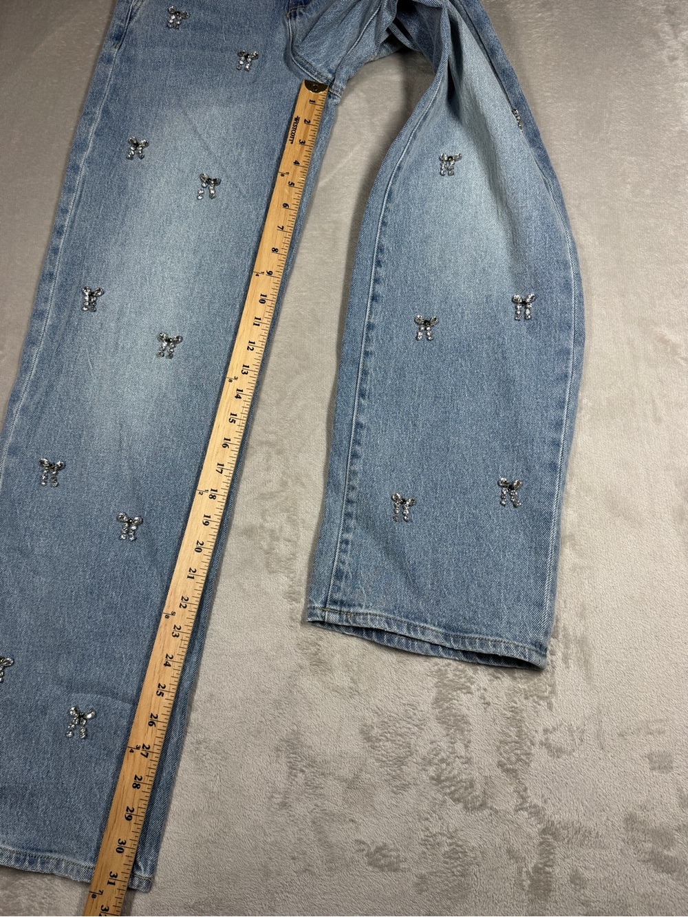 OAT Rhinestone Bows Coquette Wide Leg High Rise Cotton Blend Denim
blue Jeans 25 - Picture 10 of 17